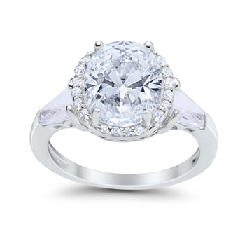 Oval Wedding Engagement Ring Baguette Round Simulated CZ 925 Sterling Silver